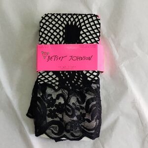 Betsey Johnson Black Lace Fishnet Thigh Highs
